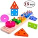 Wooden Educational Toys Best Birthday Gifts for 1 2 3+ Years Boy Girl Toddler Preschool Shape Sortor Montessori Developmental Color Recognition Blocks Sorting Stacking Preschool Toys Non-Toxic (16IN)