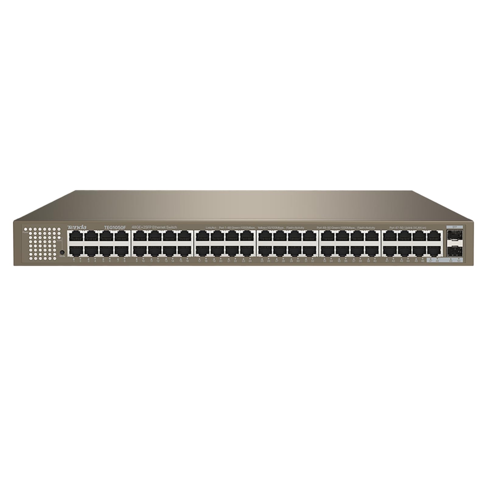Tenda 50 Port Gigabit Ethernet Switch Unmanaged Network Switch, 48* RJ45-Ports & 2 SFP-Ports, Desktop or 19 Zoll Rackmount, Plug und Play, Steel Case (TEG1050F)