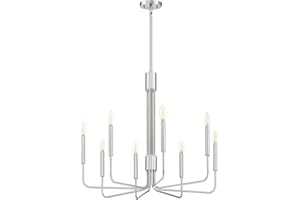 Dolaimy House 8 Light Fixture Rustic Industrial Brushed Nickel Rod Finish Chandeliers for Dining Room Candle Ceiling Light Fixture for Living Room Bedroom Kitchen Island Foyer