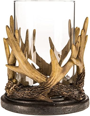 Tan Brown Resin Antler Clear Glass Cup LED Pillar Candle Holder
