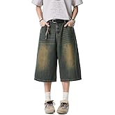 Men's Wide Leg Vintage Denim Shorts with Elastic Waistband Y2K Harajuku Fashion Loose Baggy Grunge Denim Bottoms