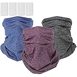 NMEPLAD 3Pcs Cooling Neck Gaiter with Filter (40PCS),UPF 50 Face Cover,bandana,Mask,Scarf for Men & Women& Kids,Windproof Out