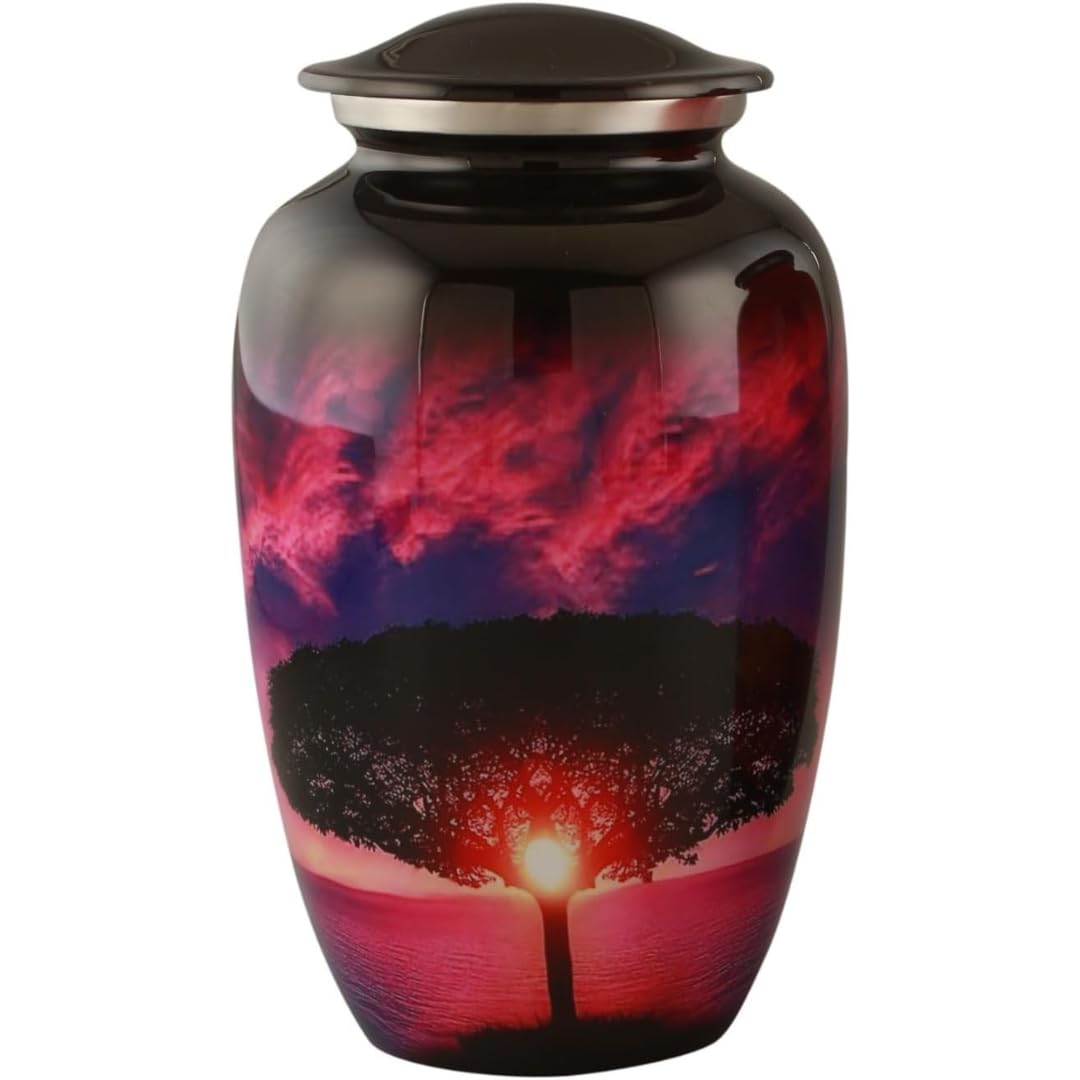 Royal Rapture Urn for ashes Jar Cremation Funeral Memorial Love Urns decorative Aluminium Adult Human Child (Red Sunset 10" Large) RJM09-01