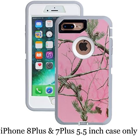 Chanroy- iPhone 8Plus &amp; 7Plus(5.5"" Version) Heavy Duty Shockproof Dirtproof Defender Case Cover with Built-in Screen Protector + 1 Belt Clip Holster (Pink tree)