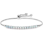 MDFUN Bracelet for Women 18k White Gold Plated Created Round Opal Simple Adjustable Tennis Opal Bracelet