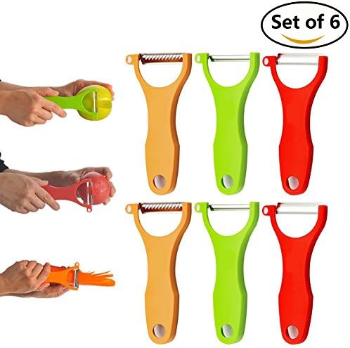 Vegetable Peeler Potato Y Peeler Stainless Steel Multifunctional Peeler for Apple Pear Kiwifruit Carrot Hard and Soft Skin Shred KItchen Tool (Set of 6, Red,Orange, Green)