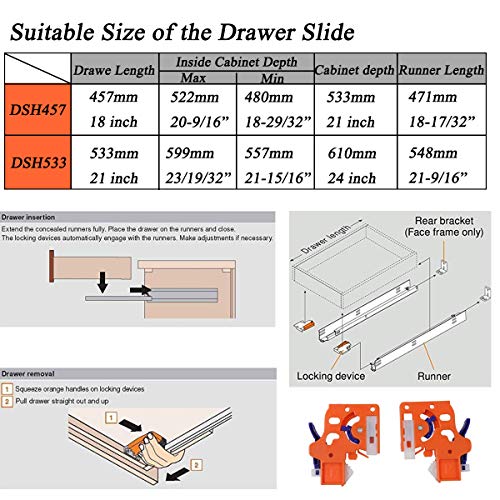 1 Pair Self Soft Close Under Bottom Rear Mounting Drawer Import