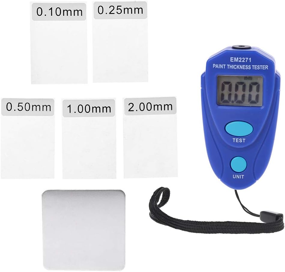 Hukai EM2271A Mini LCD Digital Automobile Thickness Gauge Car Paint Tester Display Thickness Coating Meter Testing Instrument Fe/NFe 0.00-2.20mm (Blue)