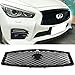 Pre-Painted Grille Compatible With 2014-2019 Infiniti Q50 | Eau Rouge ER Style ABS Glossy Black Front Bumper Grill Hood Mesh by IKON MOTORSPORTS | 2015 2016