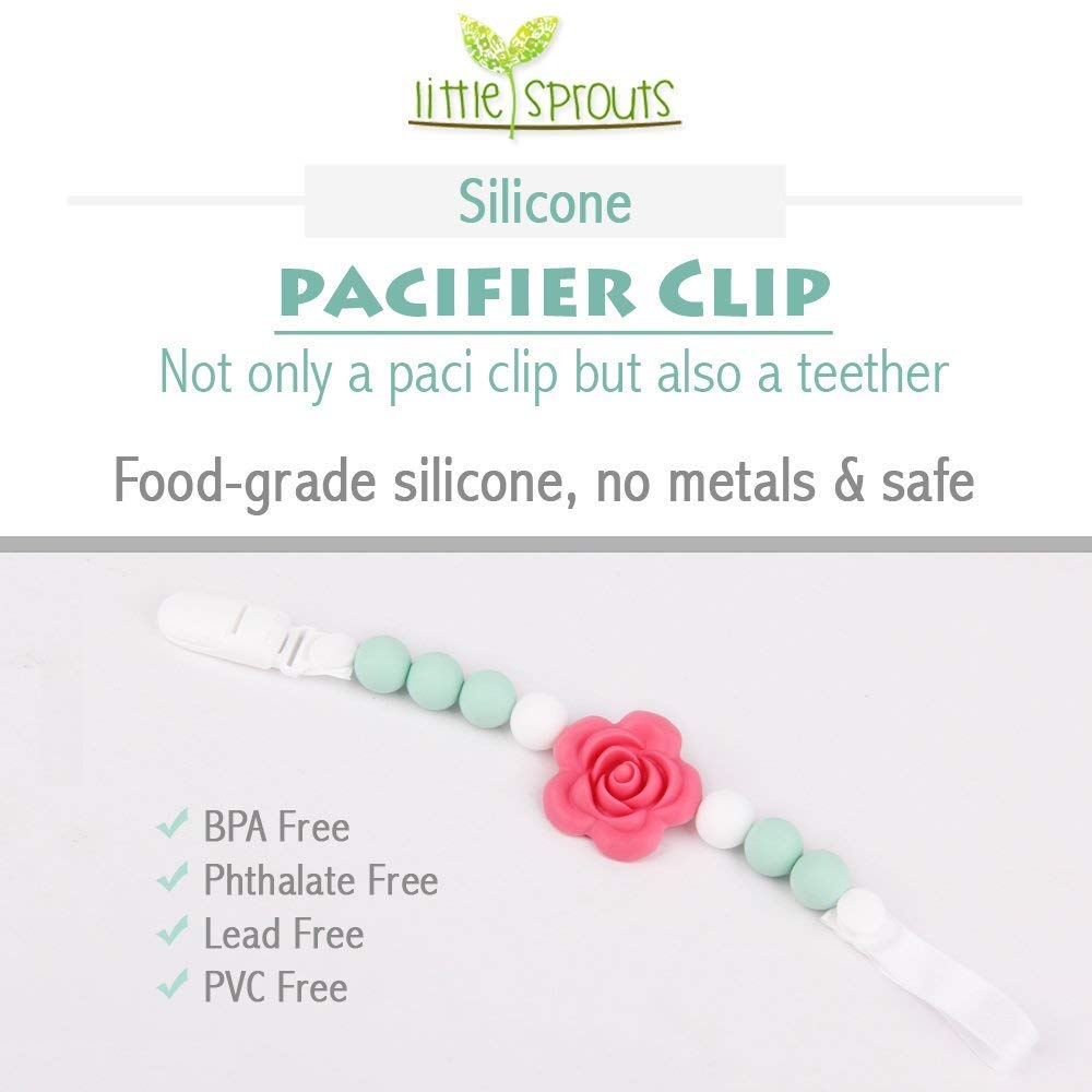 Little Sprouts | 2 in 1 Pacifier Clip | Modern and Trendy | Teething Baby Silicone Beads | Girl's Binky Holder | Best for Teether Toys, Stuffed Animals, Soothie/MAM, Infant Blankets & Drool Bibs : Baby