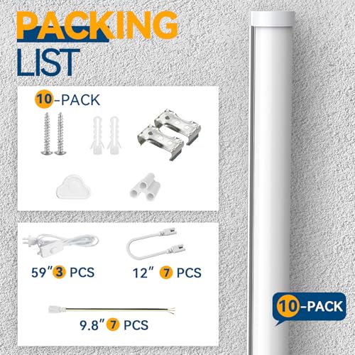 JESLED 10 Pack LED Shop Light 4FT, 20W, 2200LM, 6500K Super Bright White, T5 LED Tube for Garage, Workshop, Warehouse, 4 Foot Linkable Ceiling Lights, Plug and Play, ETL Listed