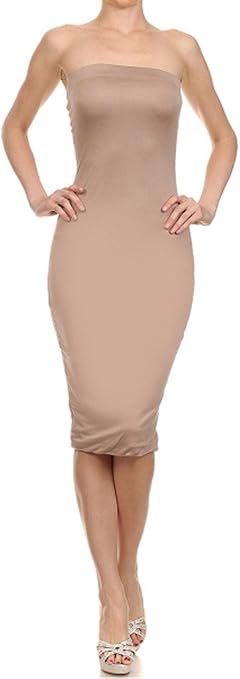 strapless mid length dress