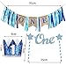 TiiMi Part 1 st Birthday Banner Cake Topper Crown Decorations Set for Baby Boy Garland Ribbon Decoration Baby Shower Bunting Burlap Highchair Celebration Tool