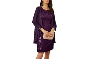 GRACE KARIN Women's Sequin Dress - Wedding Guest & Mother of The Bride Formal Dress - Two Piece Knee Length