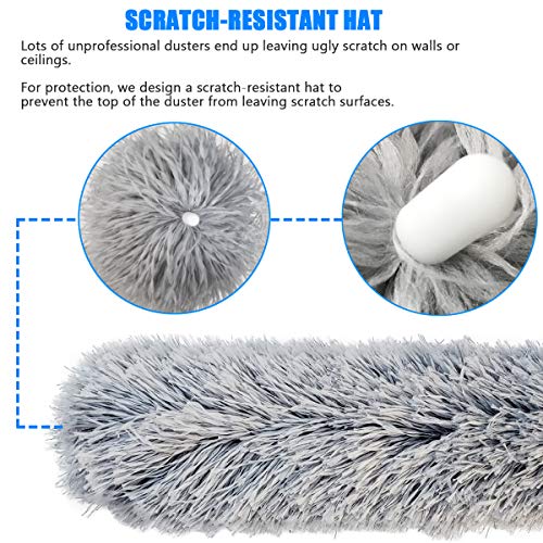 Upgrade Extra Long Microfiber Duster with Telescoping Extension Pole (30" to 100") and Bendable Washable Head, Hypoallergenic Lint Free Duster for Cleaning Roof, Blinds, Cobwebs,Ceiling Fan, Furniture
