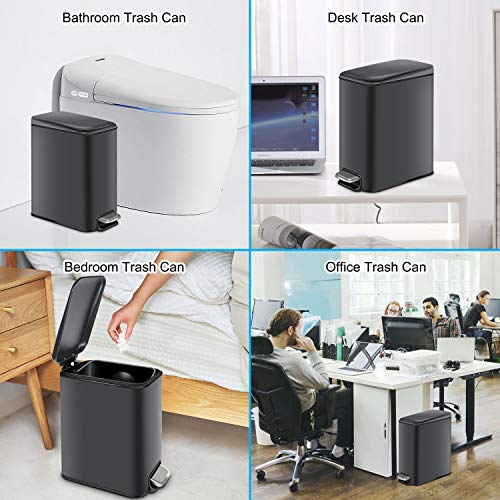 H+LUX Rectangular Bathroom Trash Can with Lid Soft Close, Small Trash Can with Removable Inner Wastebasket, Anti-Fingerprint Matt Finish, 5L/1.3Gal, Gray