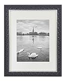 Golden State Art Ornate Finish Style, 11x14 Wall Picture Frame with Ivory Mat for 8x10 Picture and Real Glass, Color Black with Silver & Burgundy