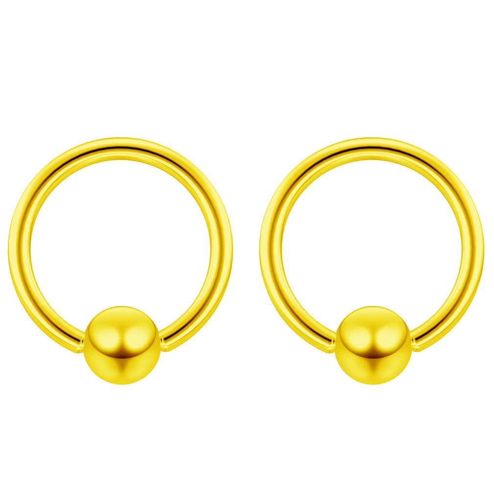 Evonix 2pc Gold 1mm 18g Ball Closure Ring Captive Bead Piercing Lip Tragus Septum Cartilage Navel Forward Helix Rook Nose Navel Bar Banana Conch - 6mm