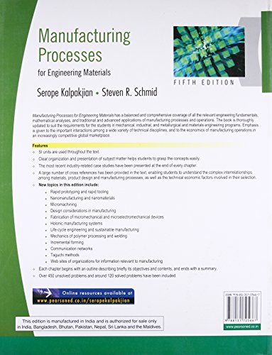Manufacturing Processes for Engineering Materials (Indian Edition)