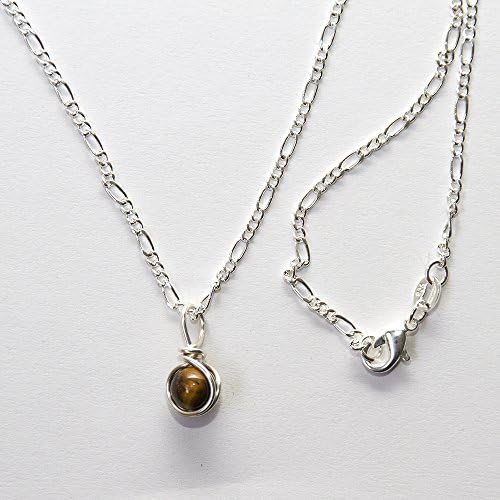 Tiger Eye Bead Necklace - 18 Inch Sterling Silver Chain