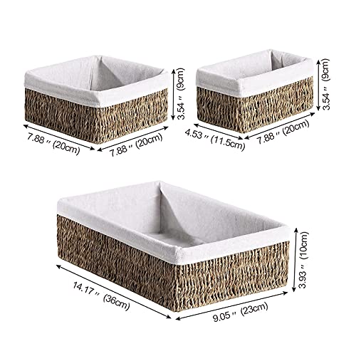 FairyHaus Seagrass Storage Baskets with Liner, Natural Small Seagrass