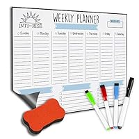 Dry Erase Magnetic Calendar by Intirise - 12" x 16" Weekly Planner for Fridge with Fine Tip Markers and Eraser - Home Planning and Organization - Easy to Wipe No Stain - Keep Family On Daily Schedule