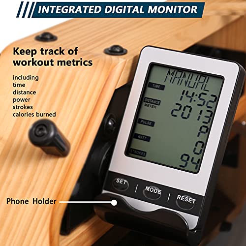 gorowingo Water Rower Rowing Machine, Wooden Row Machine with LCD