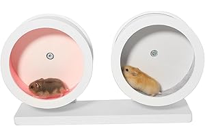 MAGOLEO 2PC Hamster Wheel for Two Hamster Wooden Silent Training Exercise Wheel Quite Running Spinner Wheel for Dwarf, Gerbil, Guinea Pig, Hedgehog, Chinchilla (Pink and Grey)