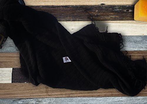 Deluxe Hypoallergenic 100% Baby Alpaca Wool throw blanket Extra Single-size (60” W x 73” L + 5” fringes - 1.2 kg) solid black, Organic, Softness, Eco-friendly, Hand-knitted