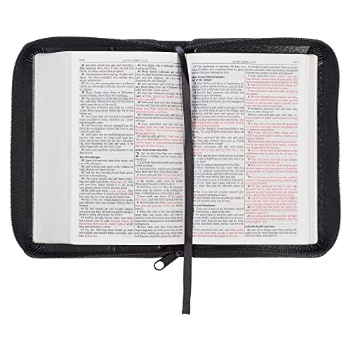 KJV Holy Bible, Mini Pocket Bible Zippered Black Faux Leather Bible w