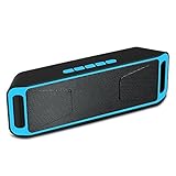Portable Bass Dual Stereo Speaker Wireless Bluetooth Speaker Support Handsfree FM Radio AUX USB TF Card Mic for IOS Android Phone (Blue&Black)