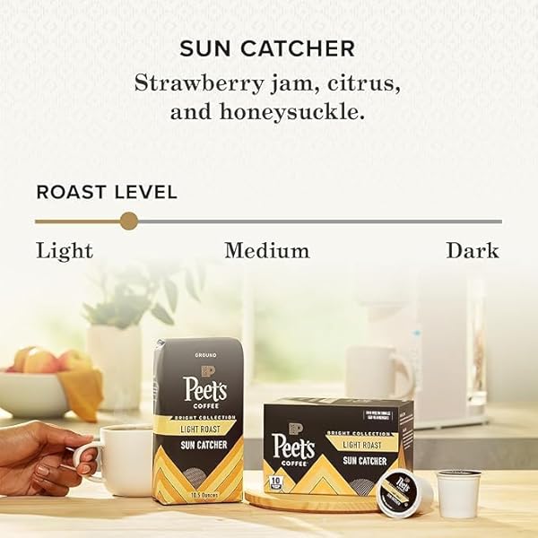 PEET’S COFFEE, LIGHT ROAST KEURIG K-CUP PODS, 100% ARABICA COFFEE – SUN CATCHER 60 COUNT (6 BOXES OF 10 PODS)