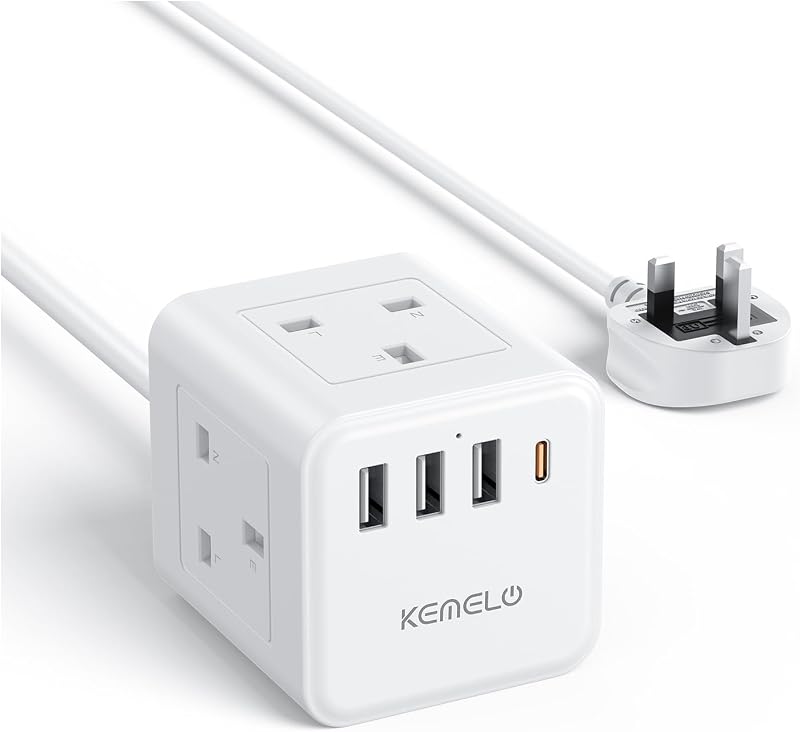 Kemelo PD20W 4 USB 4 Way Extension Lead 13A 3250W UK Plug 1.5m