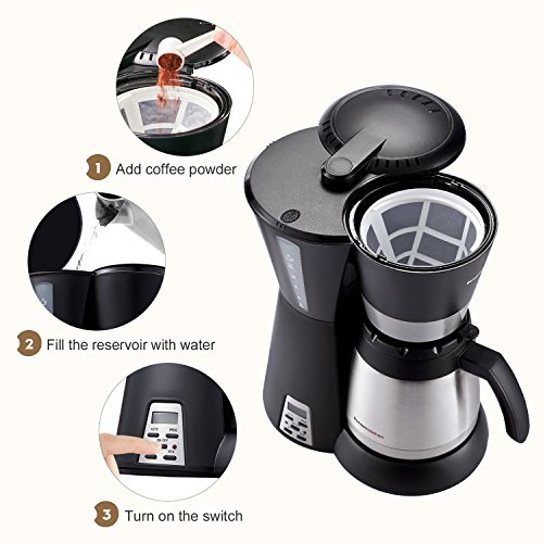Bonsenkitchen 10Cup Thermal Programmable Coffee Maker with Permanent
