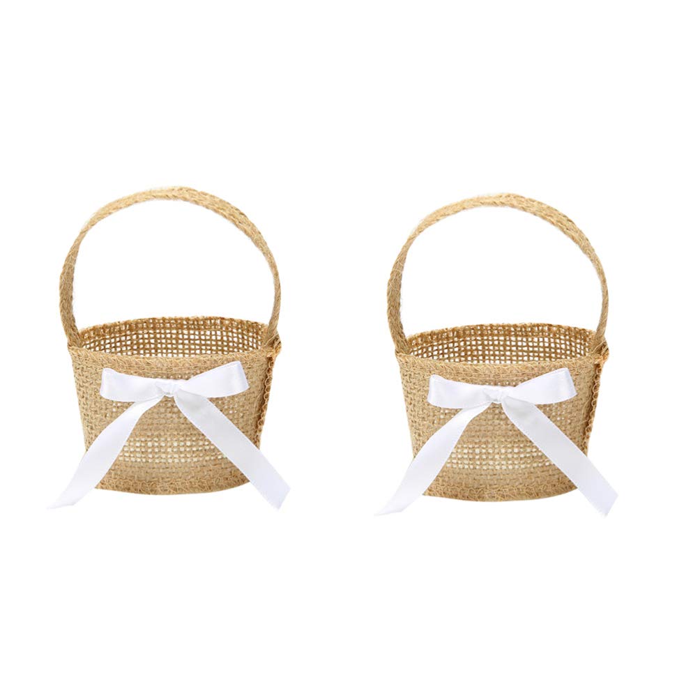 PRETYZOOM 4pcs Burlap Wedding Girl Basket with Flowerfor Vintage Rustic Wedding Ceremony Christmas Decorations Bridal Supplies