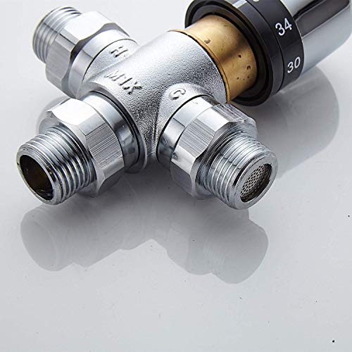 Fyeer 3-Way Thermostatic Mixing Valve, Solid Brass, G1/2 NPS Male Connections,Chrome