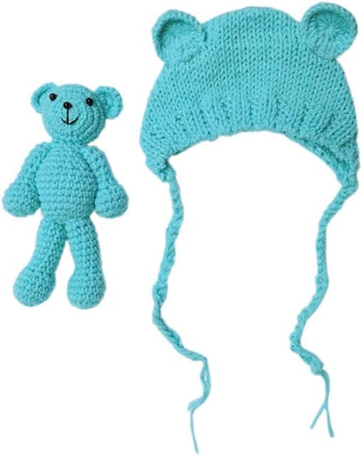 Newborn Baby Girls Boys Bear Hat Beanie with Bear Dolls Photography Accessories