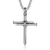HattiDoris Nail Cross Necklace for Men Stainless Steel Chain 24inch 3 Nails Jesus Cross Pendant Christian Gifts for Dad 3 Colors