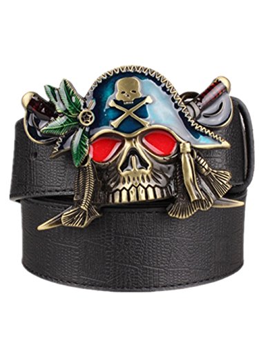 Moolecole Men's Pirate Skull Big Buckle Belt Fashion Punk Belt Black