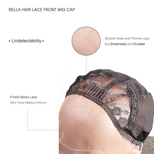 Bella Hair Breathable Lace Front Wig Cap for Making Wigs with Adjustable Straps and Combs Swiss Lace Black Large Size