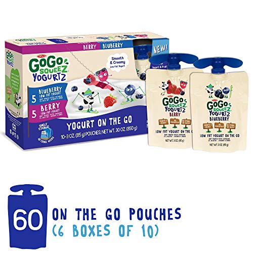 GoGo squeeZ YogurtZ, Variety Pack (Blueberry/Berry), 3 Ounce (60 Pouches), Low Fat Yogurt Gluten Free, Healthy Snacks, Recloseable, BPA Free Pouches