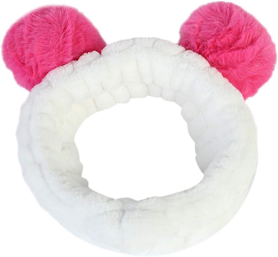 NEEKEY Panda Ear Headbands,Washing Face Shower Headbands Fluffy Elastic Makeup Hairbands,Beauty lovely Spa Makeup Wrap