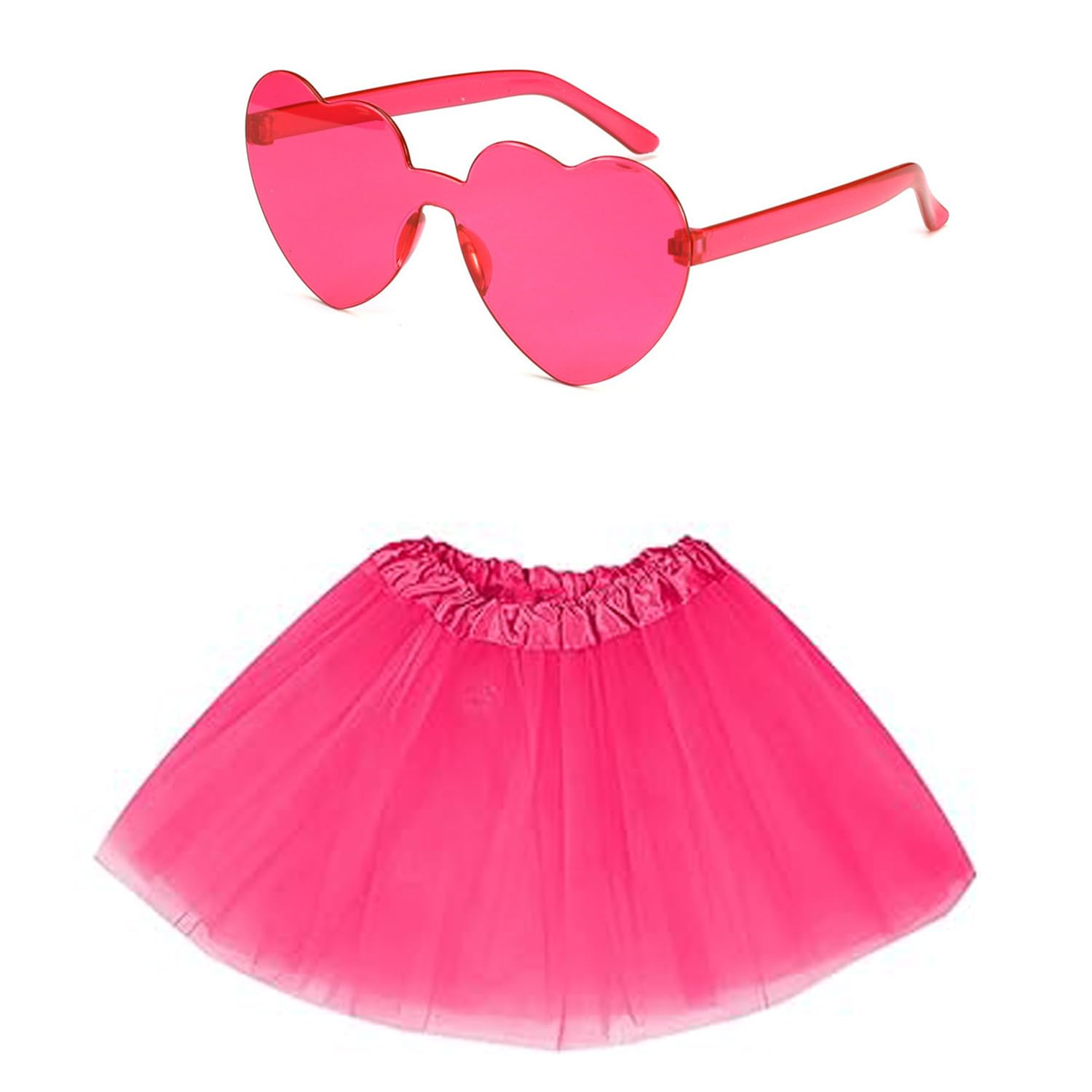 MEISH 2 Pieces 80s Adult Tutu Skirt and Sunglasses Set Coloured Tutu Skirts Retro Outfit for Halloween Women Girls Fancy Dress Costume (Rose Red)