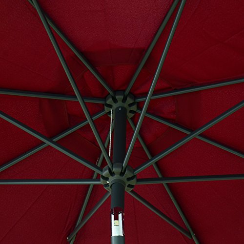 Caymus 9 Ft Market Outdoor Table Patio Umbrella with Push Button Tilt and Crank,8 Ribs, Wine Red