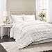 Lush Decor Belle 4 Piece Ruffled Shabby Chic White Comforter Set with Bed Skirt and 2 Pillow Shams - Queen Comforter Set