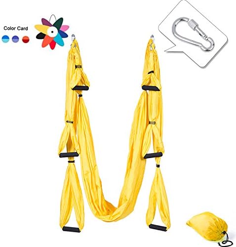 Seveni Yoga Swing /yoga hammock /Ceiling Anchors / Daisy Chains Beginner instruction Guide Included 400ibs(14colors) (Yellow)