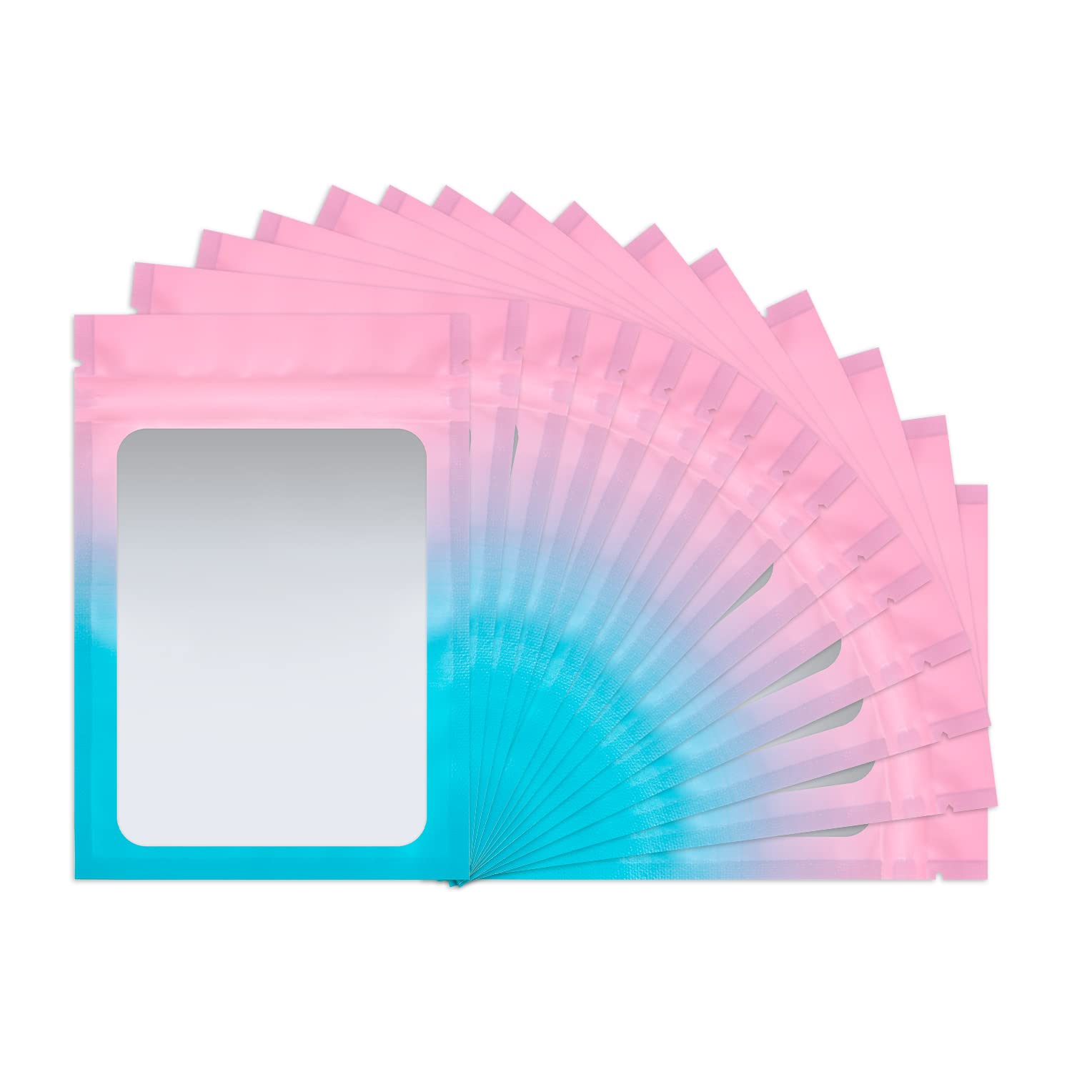 Photo 1 of 100 Pack Mylar Bags 3 x 4.7 Inch Resealable Smell Proof Bags with Clear Window Foil Pouch Bag Matte Gradient Color (Pink Blue)