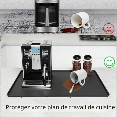Tapis de Bar en Silicone pour Café- Tapis Anti-Dérapant 2-en-1 pour Séchage et Protection Contre la Chaleur - pour Machines à Café, Égouttoirs et Blenders (Gris-50 * 40cm)
