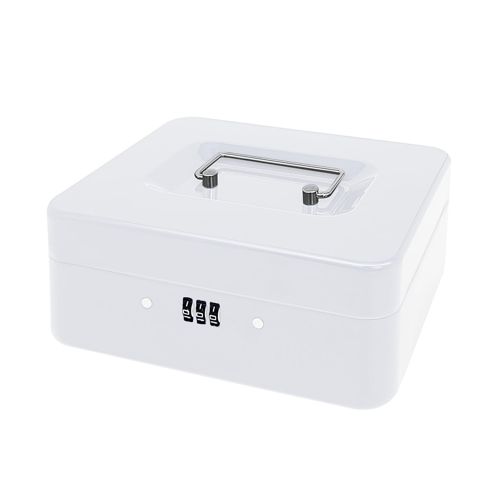 Steel Cash Box with Combination Lock, Metal Small Money Organizer with Removable Money Tray,Cash Storage Box with Lockable Cover (White - 20 * 16 * 8.5 CM)