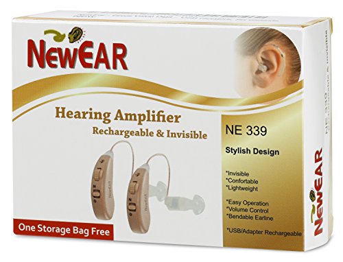 Hearing Amplifiers Set with New Digital Technology - Almost Invisible Design and Rechargeable USB Dock - Personal Pair Sound Amplifier with Adjustable Volume Tone Control By NewEar (Pair)